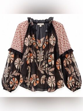 Anthropologie Forever That Girl Raglan Peasant Blouse Abstract Floral Print